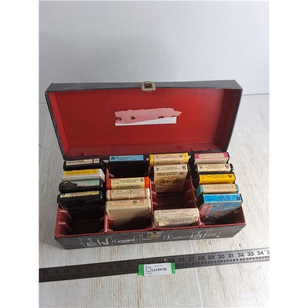 (16) Vintage 8-Track Tapes, Storage Tote
