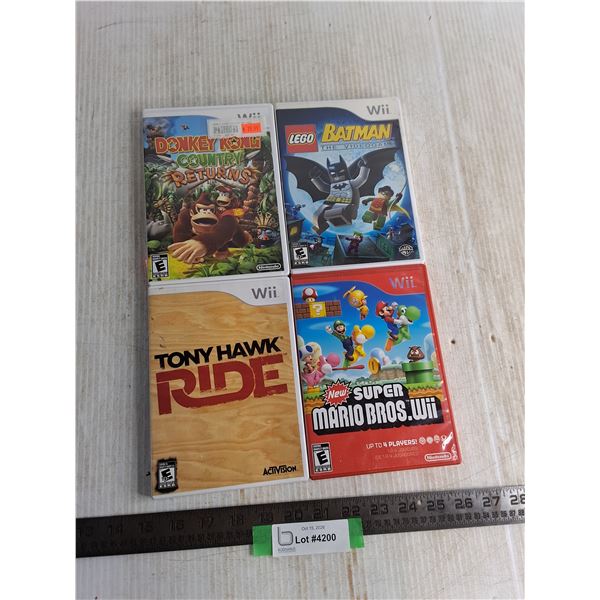 (4) Wii Video Games - Lego Batman, Tony Hawk Ride, Super Mario