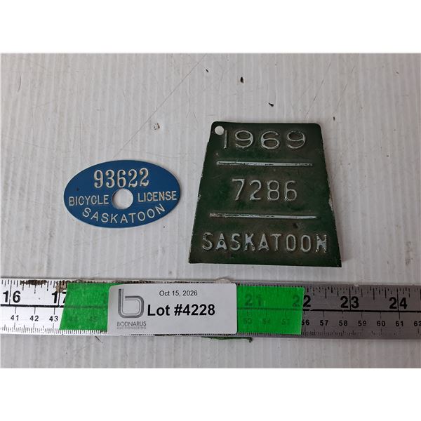 Vintage Saskatchewan Bike License Plate/Tag