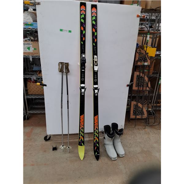 *(1) Pair of Black Ace Skis w/ Poles and Boots (no size but approx 11" long sole)