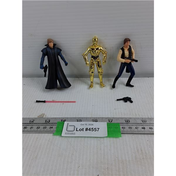 (3) Star Wars Action Figures - Han Solo, Luke Skywalker, & C3PO - Cannot Authenticate