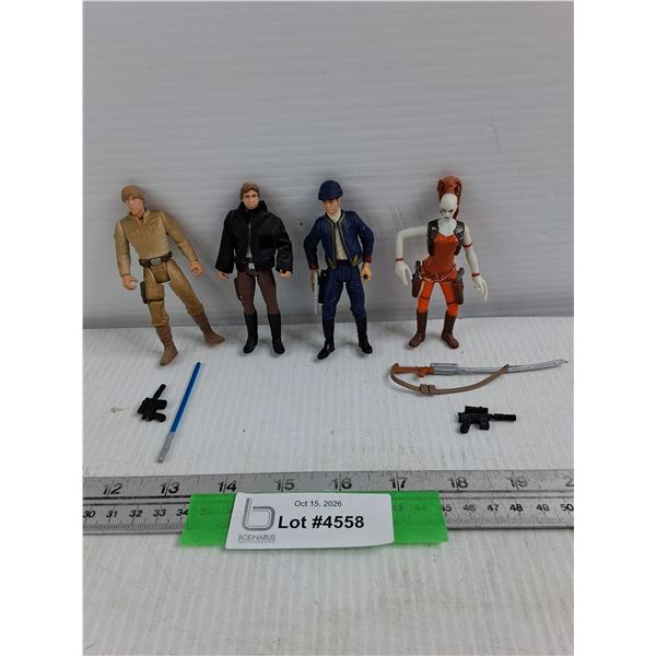 (4) Star Wars Action Figures - Han Solo, Luke Skywalker, Bespin Guard, & Aurra Sing - Cannot Authent