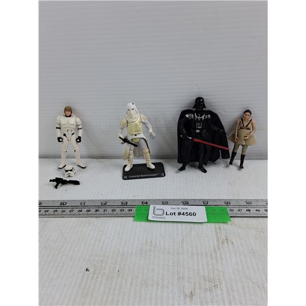 (4) Star Wars Action Figures - Stormtrooper, Snowtrooper, Darth Vader, Padme - Cannot Authenticate