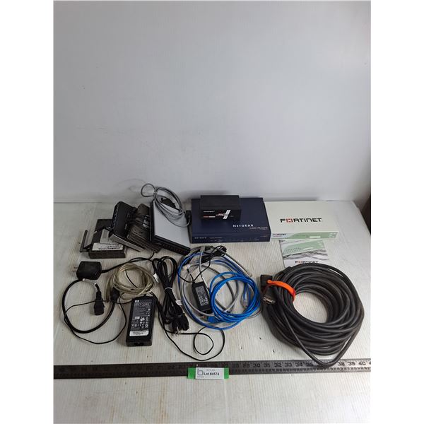 Fortinet & Netgear Firewalls, Modem, Routers, Assorted Cables & Adapters - All Untested, As is