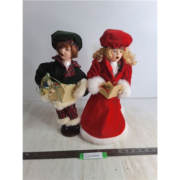 (2) Standing Ornamental Christmas Caroler Dolls - 16" High