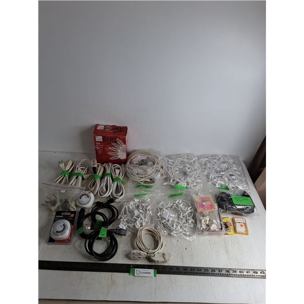 Assorted String Lights, Power Cords, Extension Cords, Misc.