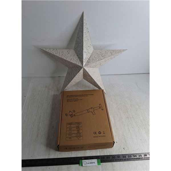 Unused Manual Drain Cleaner, Metal Star Wall Decor - 20" Max Width