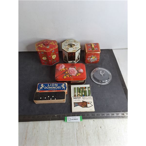 Vintage Tins, Domino Set, Oil Pastel Kit