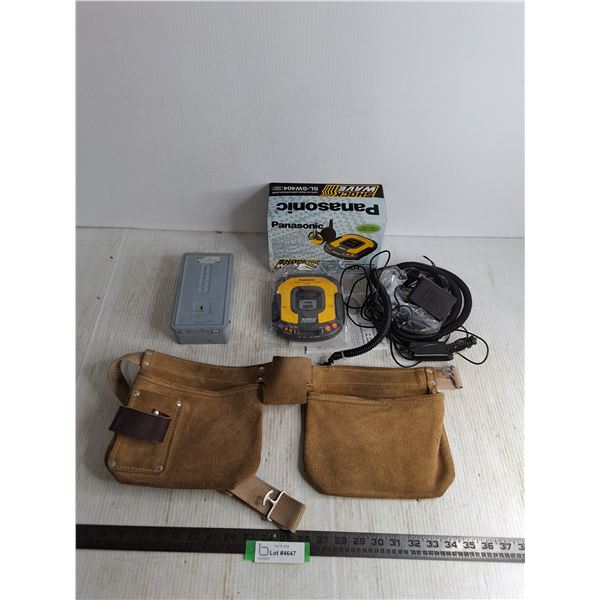 Leather Tool Belt, Electrical Box, Panasonic CD Player - Appears Unused