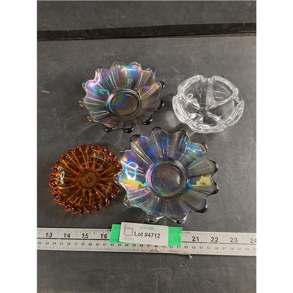 Small Decorative Glass Dishes Up To 6"- (2) Blue Iridescent