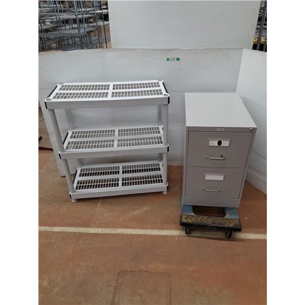 *Medium Plastic Shelf (36x18x38") -Two Drawer Filing Cabinet(18x26.5x29") Dolly Not Included PU Only