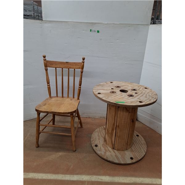 *Wooden Chair (34 ) & Wooden Spool (24x24), Pickup Only