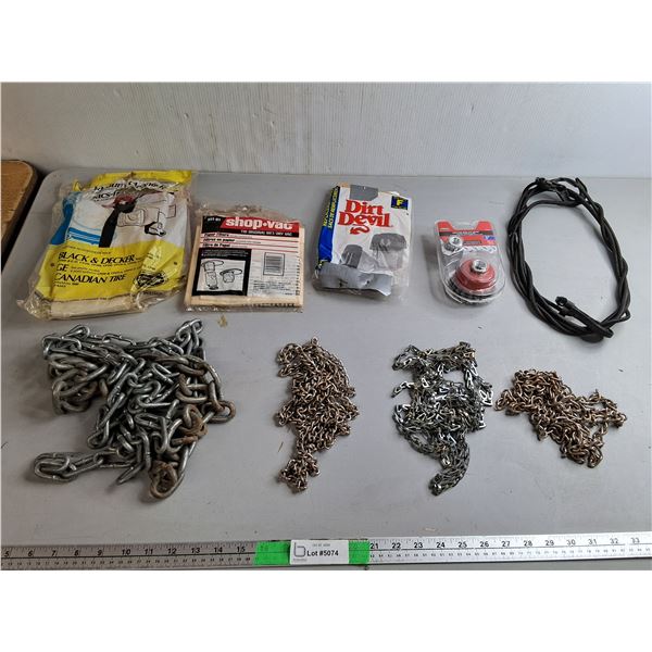 Vacuum Bags, Knotted Wire Cup Brush, Chains, Pickup Only