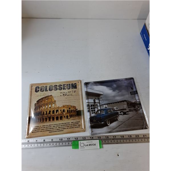Colosseum and Vintage Gas Station Wall Mounted Metal Sign