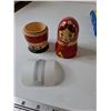 Image 3 : Russian Nesting Doll Vodka Bottle Cover, Curious George Tin, Ashtray, Timex Boombox Clock As-Is