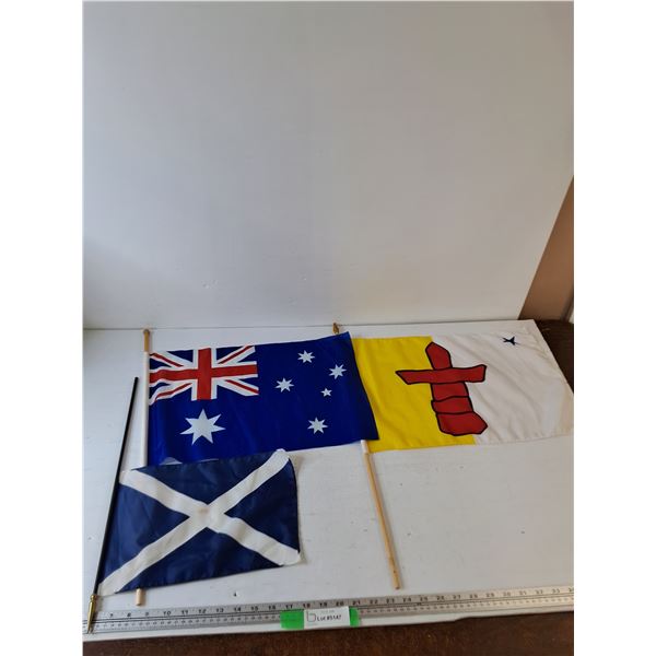 (3) Handheld Flags, Australia, Nunavut, Scotland