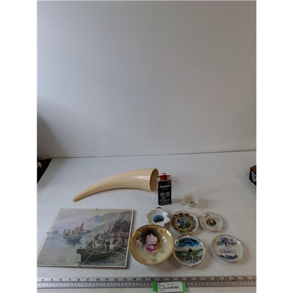 Lewis & Clark Painting Print, Plastic Horn, (6) Commemorative Plates & Teacup No Shipping