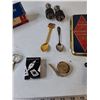 Image 3 : La Paulina Cigar Case with (2) Souvenir Spoons, Small Playing Cards, Gauze, Math Instruments, Misc