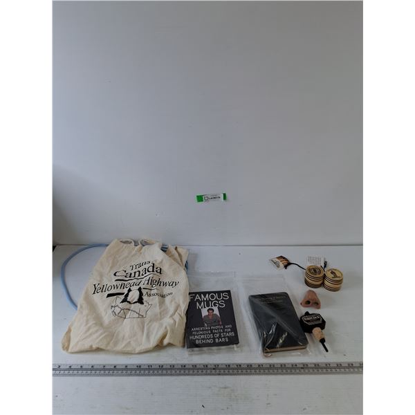 Trans-Canada Carry Bag, (2) Short Ethernet Cables, (2) Captain Morgan Souvenirs, (2) Books, Misc