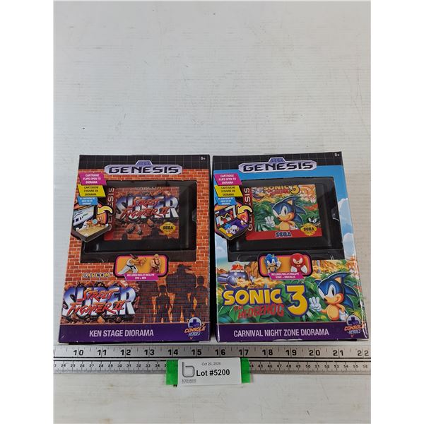 Sega Genesis Sonic 3 Sealed and Super Street Fighter 2 Opened CIB Diorama Sets