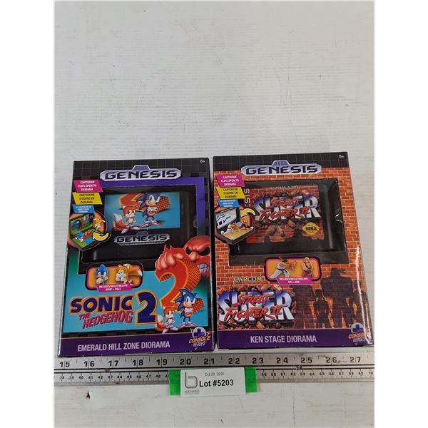 Sega Genesis Sonic 2 and Super Street Fighter 2 Diorama Sets Sealed