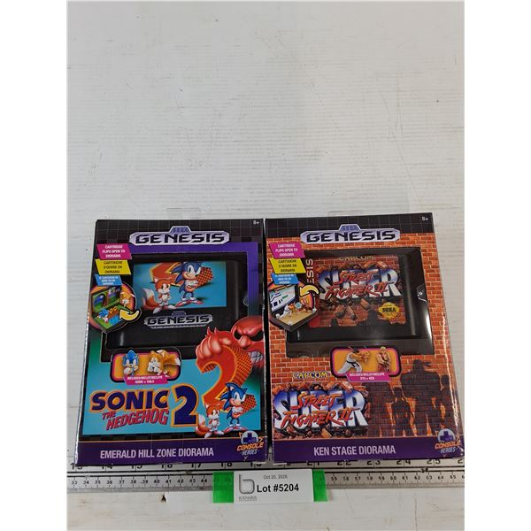 Sega Genesis Sonic 2 and Super Street Fighter 2 Diorama Sets Sealed