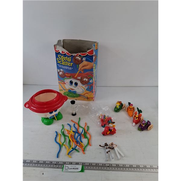 Fisher-Price S'getti Scatter Toy with Box as-Is, (2) Garfield Moped Toys, (4) Fraggle Rock Toy Cars