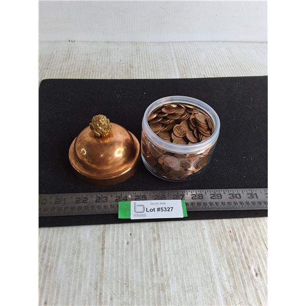 Copper Lidded Sealer Jar Full of Canadian Pennies