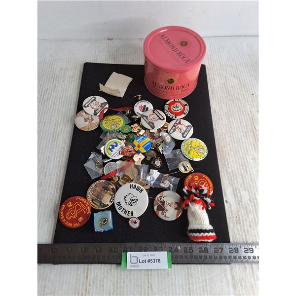 Assorted Shirt Pins, Almond Roca Tin