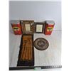 Image 1 : (2) Unused Papyrus Mirrored Picture Frames, T-Max Tins, Egyptian Decorative Plate, African Tapestry