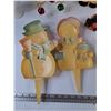 Image 10 : Metal Christmas Tree, Snow Fanily Planter Stick, Talking Horse Cookie Jar As-Is,  Candle Jar, Misc