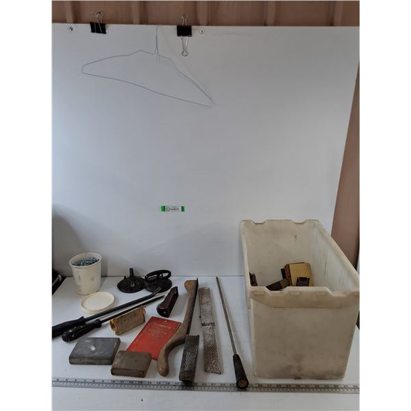 (3) Rasps, Assorted Abrasive Sponges and Sanding Sheets, Sheet Floorong Adhesive Spreader, Misc