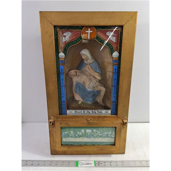 Antique Catholic Last Rites Shadow Box/Home Altar Shrine with Accessories-13 x23 