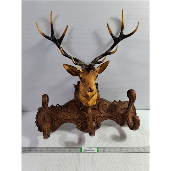 Vintage Faux-wood Molded Plastic Deer Head Coat and Hat Rack
