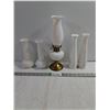 Image 1 : Vintage Milk Glass Lot-(2) Pairs of Vases and Oil Lamp