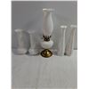 Image 2 : Vintage Milk Glass Lot-(2) Pairs of Vases and Oil Lamp
