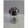 Image 3 : Vintage Glass Comb Holder Jar and Pair of Silver Stainless Steel Hair-Cutting Shears