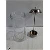 Image 4 : Vintage Glass Comb Holder Jar and Pair of Silver Stainless Steel Hair-Cutting Shears