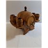 Image 2 : Vintage Hand-Carved Wooden Barrel Drink Dispenser Set with Matching Cups and Wooden Stand