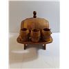 Image 3 : Vintage Hand-Carved Wooden Barrel Drink Dispenser Set with Matching Cups and Wooden Stand
