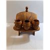 Image 5 : Vintage Hand-Carved Wooden Barrel Drink Dispenser Set with Matching Cups and Wooden Stand