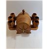 Image 6 : Vintage Hand-Carved Wooden Barrel Drink Dispenser Set with Matching Cups and Wooden Stand
