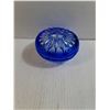 Image 2 : Cobalt Blue Cut-to-Clear Crystal Lidded Bowl