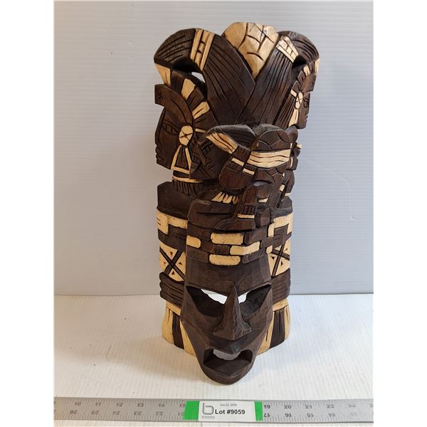 Hand Carved Two-Toned Woden Tribal Mask-Mayan or Aztec Warrior Art