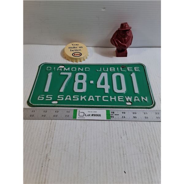 1965 Saskatchewan License Plate,ESSO Bottle Opener,Plastic figurine