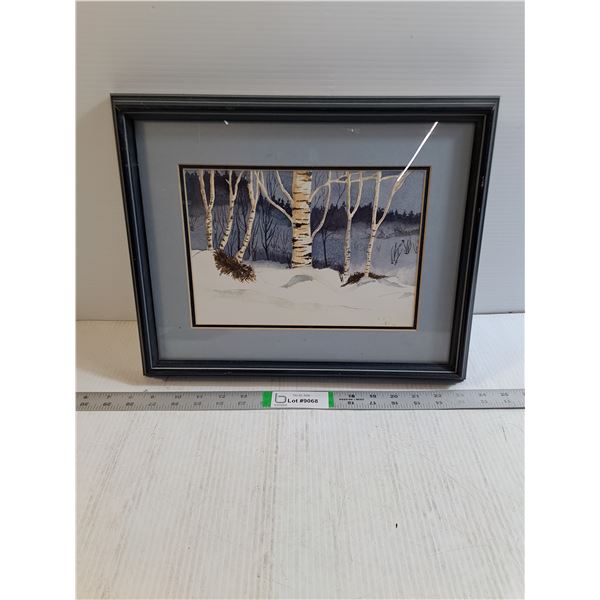 Stylized Watercolor of Winter Forest Landscape By Canadian Gordon Dueck-15 x13 