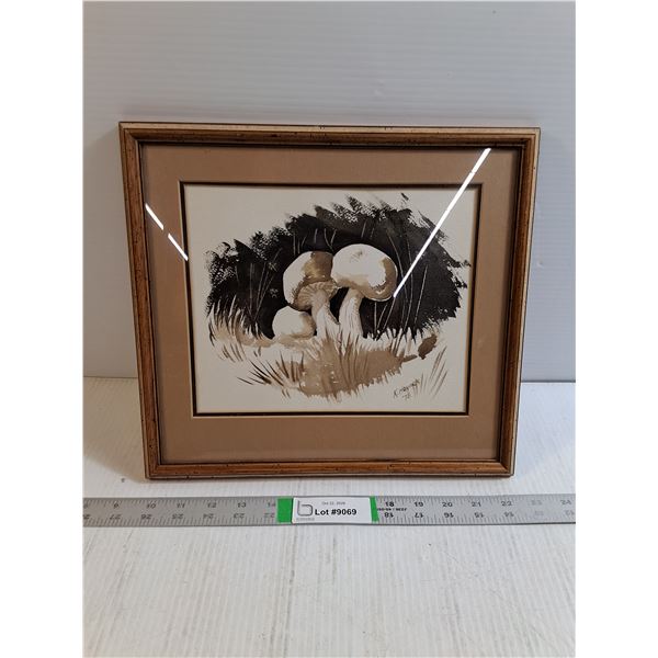 Vintage 1978 Framed Mushroom Art Print-13 x12 