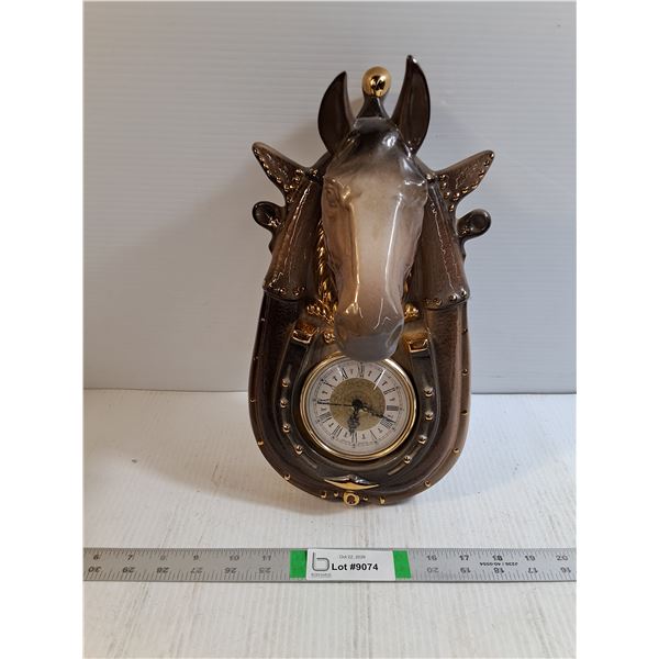 Vintage Ceramic Horse Head Wall Clock Featuring Horseshoe/Collar Design-working