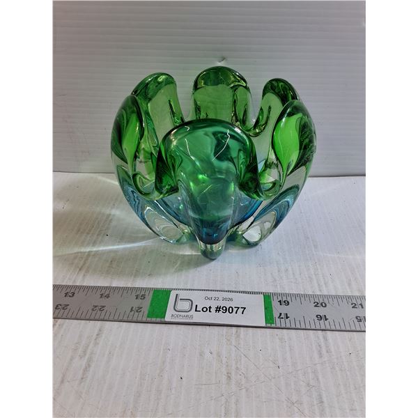MCM Art Glass Vase in Vibrant Green and Blue