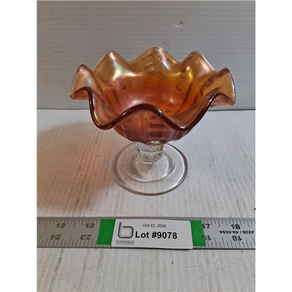 Marigold Carnival Glass Ruffled Compote Dish